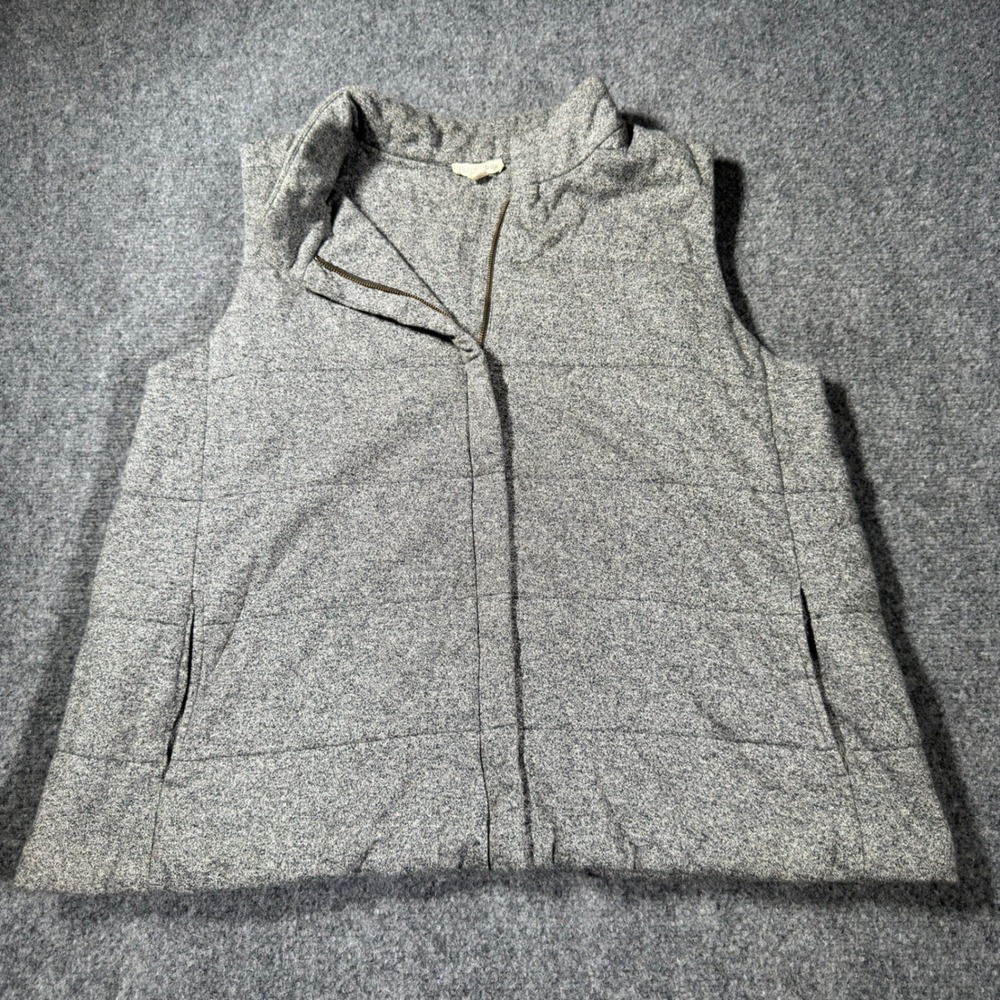 Eileen Fisher Organic Cotton Hemp Quilted Vest Gray Sustainable Zip Front Large